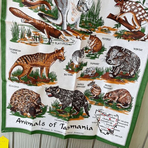 Vintage Animals of Tasmania Souvenir Tea Towel 100% Cotton 30"x18" - Picture 5 of 9